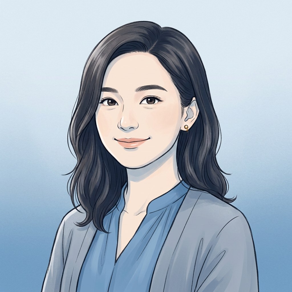 Yura — narator Indonesia, refined portrait Showa-modern cool blue